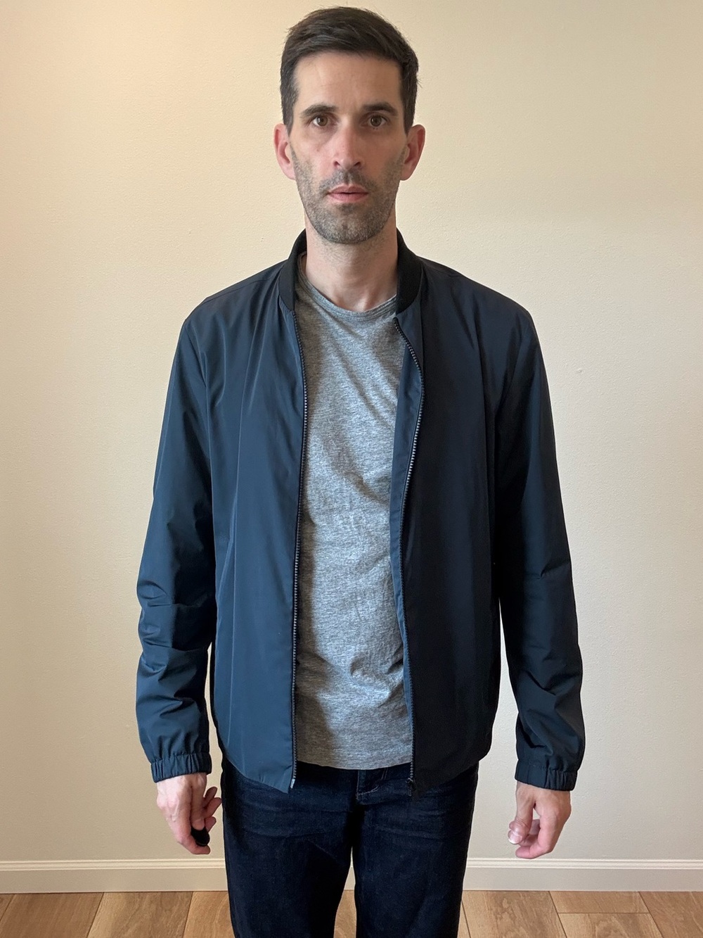 Theory Minimalist Lightweight Poly Bomber Jacket Medium Navy Blue Full Zip